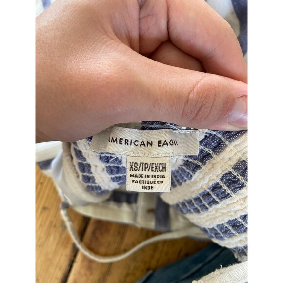 American Eagle Women’s Blue/White Striped Button-Front Jumpsuit XS Linen Blend - Picture 4 of 8